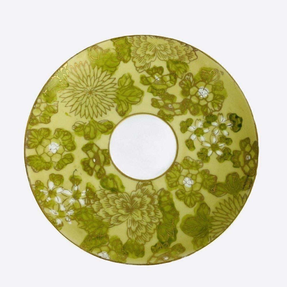 RARE Vintage Dorothy C Thorpe Dot2 Chrysanthemum Green Gold Floral Saucer (1)